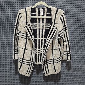 SOFT Fuzzy Open Sweater Cardigan Chicos 2 SzLg Shrug 3/4 Sleeve Preppy Corp Chic